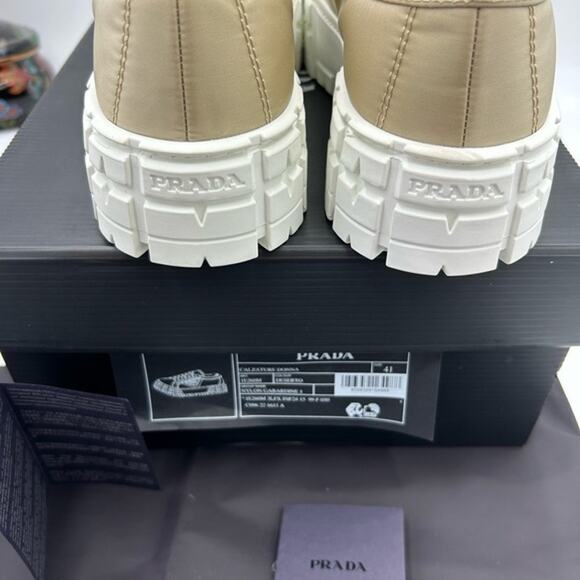 Women's Prada double wheel nylon gabardine sneakers, desert beige size 41 - Picture 5 of 16